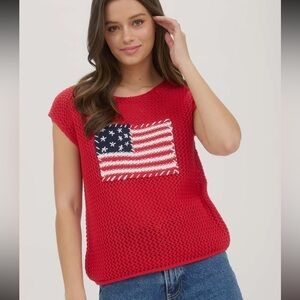 070- Red Knit American Flag Top